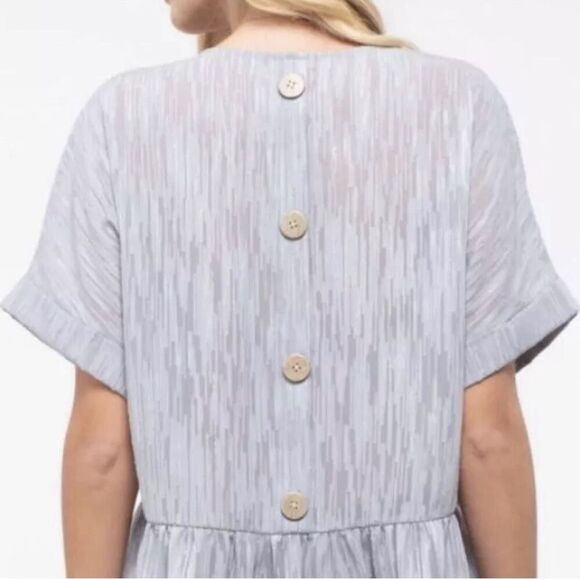 BLU PEPPER x ANTHROPOLOGIE | Blue Gold Button Back Peplum Top Blouse | Small - Picture 2 of 9